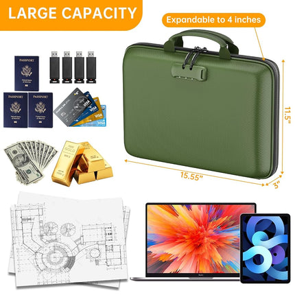 DocSafe Fireproof File Organizer with Lock, Hard-Shell Case Fireproof Document Box with 13 Pocket Accordion File Folder, Portable Home Office Travel Safe Storage for Important Documents Laptop Green