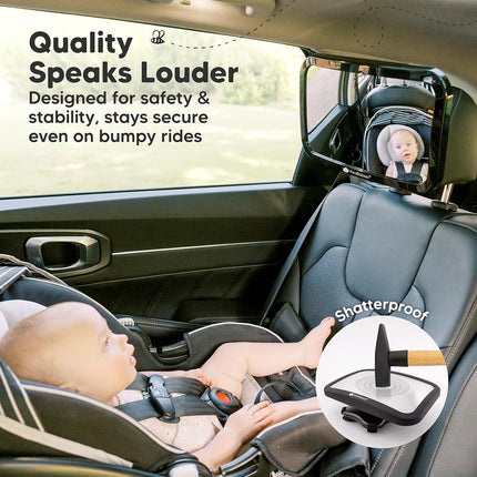 KeaBabies Baby Car Seat Mirror, Wide View, Shatterproof(Matte Black, Large)