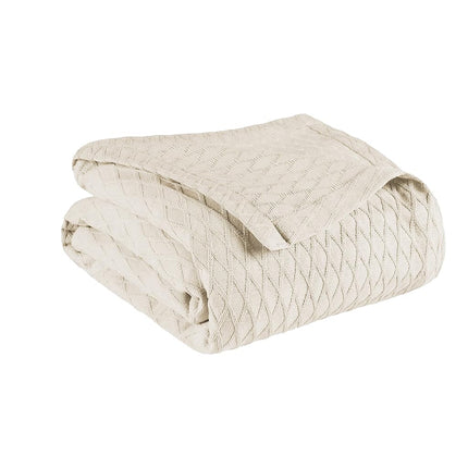 Superior 100% Cotton Thermal Blanket, Soft and Breathable Cotton for All Seasons, Bed Blanket and Oversized Throw Blanket with Luxurious Diamond Weave - King Size, Ivory