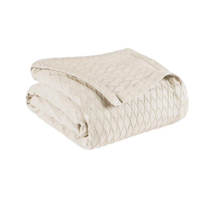 Superior 100% Cotton Thermal Blanket, Soft and Breathable Cotton for All Seasons, Bed Blanket and Oversized Throw Blanket with Luxurious Diamond Weave - King Size, Ivory