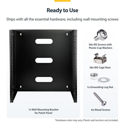 StarTech.com 12U Wall Mount Network Rack - 14 Inch Deep (Low Profile) - 19" Patch Panel Bracket for Shallow Server and IT Equipment, Network Switches - 125lbs/57kg Weight Capacity, Black (WALLMNT12)