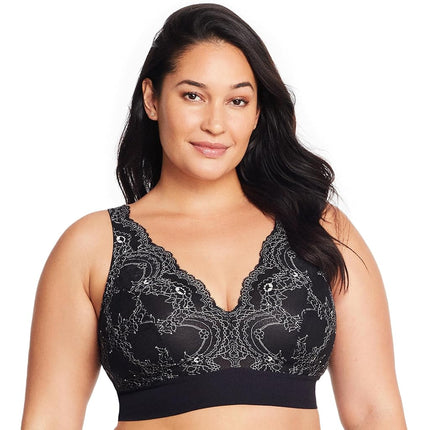 Glamorise Bramour Lexington Lace Plunge Bralette Sujetador sin aros 7013 (Mujer y Mujer Tallas Grandes) Negro