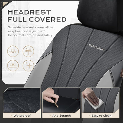 Coverado Car Seat Covers, Leather Seat Covers Full Set, Luxury Car Seat Protectors, Grey Driver Seat Covers 5 Seats Universal Fit for Most Vehicles