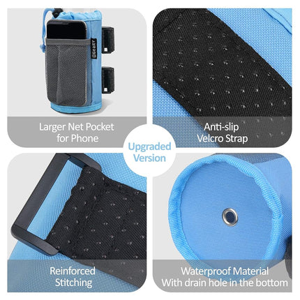 GEARV 2Pack Cup Holder for Bike, Scooter and Wheelchair, Water Bottle Holder for UTV/ATV, Walker, Golf Cart and Beach, Universal Drink Holder Accessories with Net Pocket and Cord Lock (Ocean Blue)
