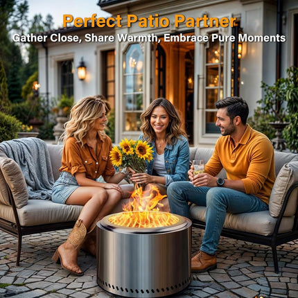 HGD Hoguera sin Humo de 19.5" para Exteriores, Brasero de Acero Inoxidable para Quemar Leña con Combustión Secundaria, Estufa para Patio Trasero, Jardín, Barbacoas y Fogatas
