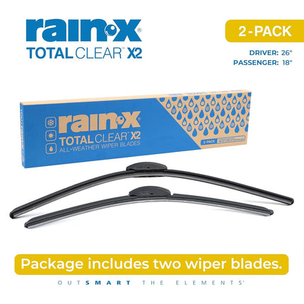Rain-X 810332 Total Clear Beam Wiper Blades 26" & 18" Windshield Wipers for All-Weather Performance, Rubber Squeegee for Smooth Clean Wipe & Quiet Operation - 2 Pack Value