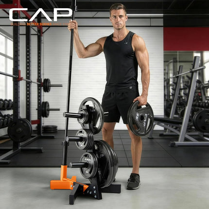 Cap Barbell Olympic Plate Tree Storage Rack for Weights and Bar, Orange