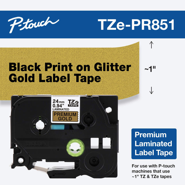 Brother TZe-PR851 Label-Making Tape Black on Gold