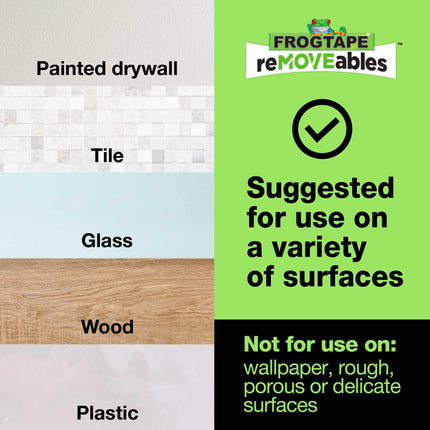 FrogTape reMOVEables Poster Strips, No Damage Hanging Strips, Removable Poster Hangers, Stick On Adhesive Wall Tape Alternative for Pictures, Home, School, Office, White, 16 Pairs (32 Strips)