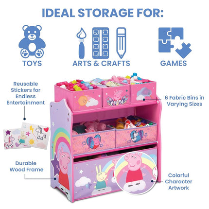 Delta Children Design & Store 6 Bin Toy Storage Organizer, Peppa Pig, Peppa Pig Unicorn (TB87230PG-1171)