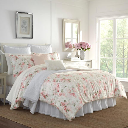 Laura Ashley Wisteria Bedding Set, Cotton, Pink/Gr