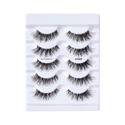 KISS So Wispy False Eyelashes Multipack in Style Pompadour, Volume & Curl Lash Extensions Look, Cruelty Free Synthetic Lashes, Crisscross Pattern, Reusable and contact lens friendly, 5-Pair