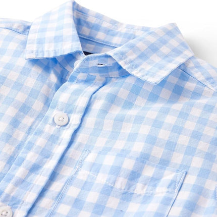 Camisa abotonada de popelín de manga corta para niños de The Children's Place, a cuadros Breeze, talla extrapequeña