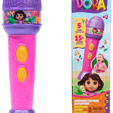Dora, Rainforest Rhythms Microphone with Music, Sound Fx & Bilingual Phrases, Children's Toy for Girls and Boys from 3 Years