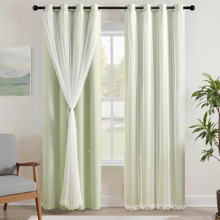 XiDi Green Curtains for Bedroom, Girls Room Blacko