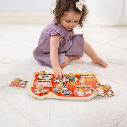 Melissa & Doug Wooden Jumbo Peg Puzzle 2-Pack for Baby and Toddler Boys and Girls � Large Farm, First Shapes