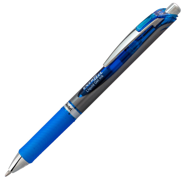Pentel Energel RTX, Stylo Gel Liquide Rétractable, Pointe Métal, Trait Large, Encre Bleue, Lot de 2 (BL80BP2C)