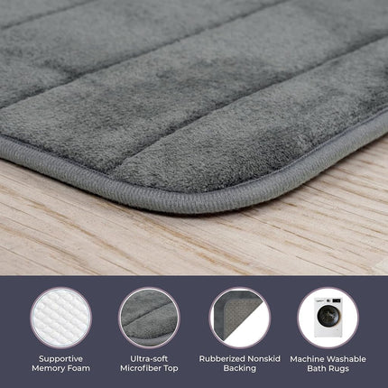 Bedford Home 2 Piece Memory Foam Striped Bath Mat Set Platinum