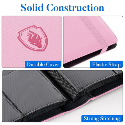 Premium 9 Pocket Card Binder for 540 Cards, Fabmaker PU Cover Trading Card Binder, Sturdy Card Collection Album, Sleek Card Holder Folders for YuGiOh, MTG, TCG, Game Cards & Sports Cards, Pink
