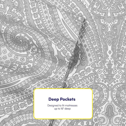 Sweet Home Collection Full Size Bed Sheets - 6 Piece 1500 Supreme Collection Fine Brushed Microfiber Deep Pocket Full Sheet Set Bedding - 2 Extra Pillow Cases, Paisley Gray