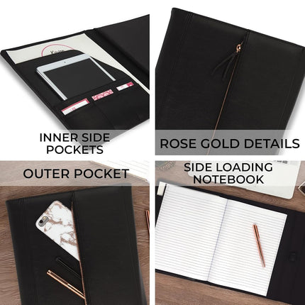 Samsill Women Professional Portfolio/Resume Organizer with Magnetic Flap Closure and Rose Gold Zipper (Black, Letter Size)