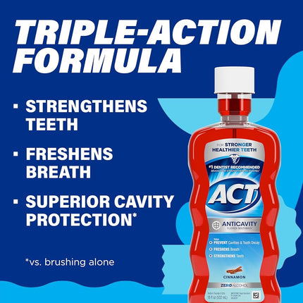 ACT Anticavity Zero Alcohol Fluoride Mouthwash 18 fl. oz., With Accurate Dosing Cup, Cinnamon