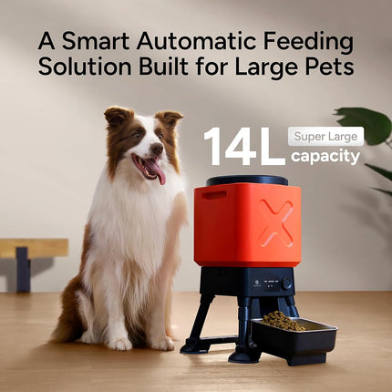14L Automatic Dog Feeder for Large Breed – Extra Large Capacity, Anti-Blockage, Timed Auto Dog Food Dispenser, Dual Power Supply, Stainless Steel Bowl