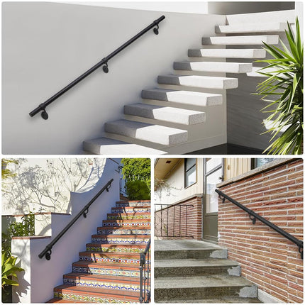 SDNBHT 6.6ft Metal Stair Railing - 1.5" Pipe Handrail for Indoor/Outdoor Stairs - Wall Mounted Aluminum Black Industrial Hand Rail for Steps