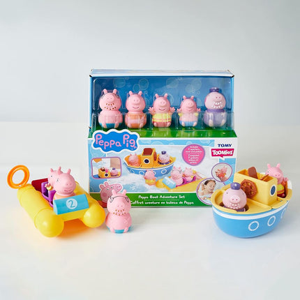 Tomy E73453 Toomies Boat Adventure Set with Peppa Pig - Bath Toys Collection - Grandpa Pig's Boat - Pedalo - Plus 5 Sprinkler Characters - From 18 Months, Multi-Coloured