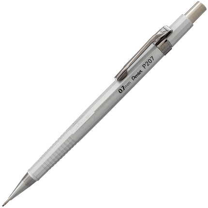Pentel Sharp Mechanical Pencil (0.7mm) Metallic Silver Barrel, Box of 12 Pencils (P207Z)