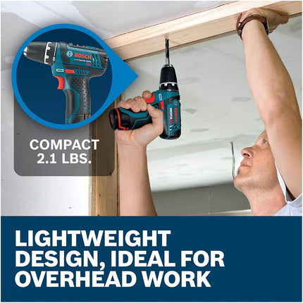 Bosch Power Tools Drill Kit - PS31-2A - 12V, 3/8 Inch, Two Speed Driver, Cordless Drill Set - Includes Two Lithium Ion Batteries, 12V Charger, Screwdriver Bits & Soft Carrying Bag, Blue
