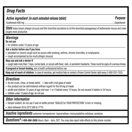 Guardian Mucus ER, 600mg Guaifenesin Extended Release 12 Hour (100 Count Bottle)
