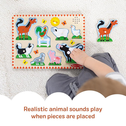Melissa & Doug Farm Animals Sound Puzzle | Wooden Peg Toys for Kids, Early Learning Jigsaw | Age 2-4