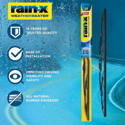Rain-X 820153 WeatherBeater Wiper Blades, 19" Windshield Wipers (Pack Of 2), Automotive Replacement Windshield Wiper Blades That Meet Or Exceed OEM Quality And Durability Standards