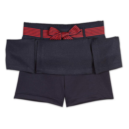 Nautica Girls' School Uniform Pleated Pull-on Scooter Skirt with Undershorts, Knit Waistband, Navy/Striped Belt, 14 Plus