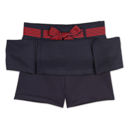 Nautica Girls' School Uniform Pleated Pull-on Scooter Skirt with Undershorts, Knit Waistband, Wrinkle & Fade Resistant, Navy/Striped Belt, 16 Plus