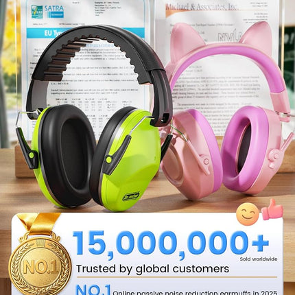 Dr.meter Noise Cancelling Ear Muffs, 2 Pack Green & Pink