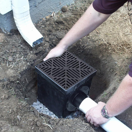 NDS 1200BKITRTL1PK Square Catch Basin Drain Kit with 2-Opening, 2 Adapters, & 1 Outlet Plug, 12-Inch, Black Plastic Grate