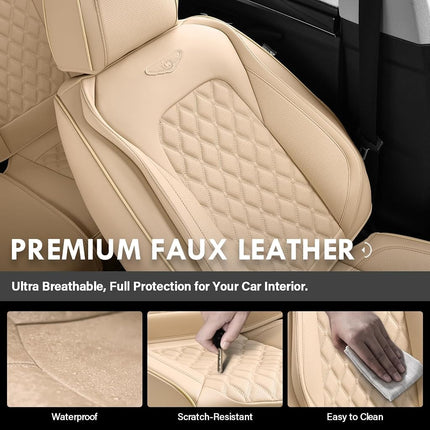 Coverado Rear Seat Covers, Soft Waterproof Faux Leather Rear Protectors for Sedan SUV Truck, Minimalist Comfortable Anti-Stain Interior – Beige