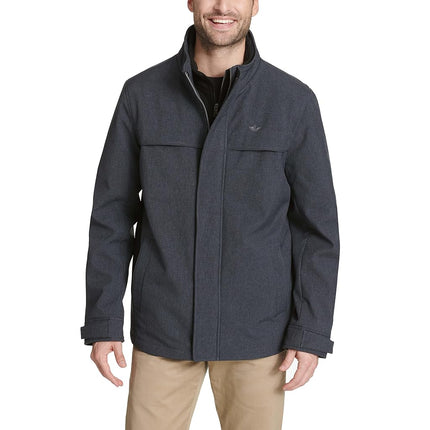 Dockers Men's Soft Shell Stand Collar Car Coat Bib Jacket, Midnight Heather, S
