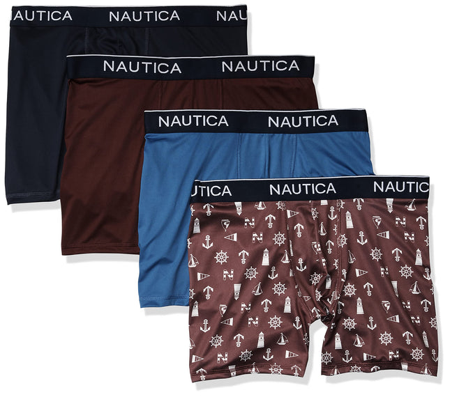 Nautica Men's 4 Pack Micro Boxer Brief, Peacoat/Ro