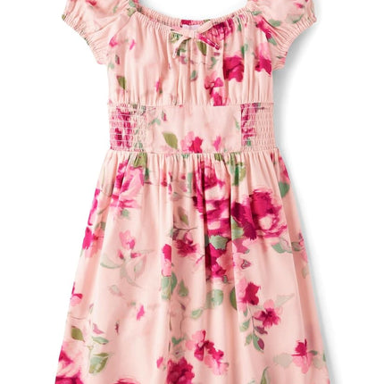 Robes d'été smockées à manches courtes The Children's Place pour filles, Rose cristal fleuri, Très grande taille