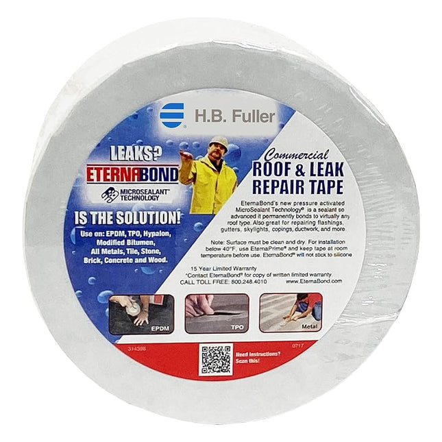 EternaBond RoofSeal White 4" x50' MicroSealant UV Stable Roof Seam Repair Tape | 35 mil Total Thickness | EB-RW040-50R - One-Step Durable, Waterproof and Airtight Repair