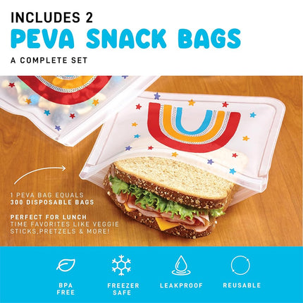 Fiambrera térmica Fit & Fresh para niños y niñas, bolsa de almuerzo con 2 bolsas de aperitivos reutilizables, fiambrera escolar, Cypress Rainbow Star