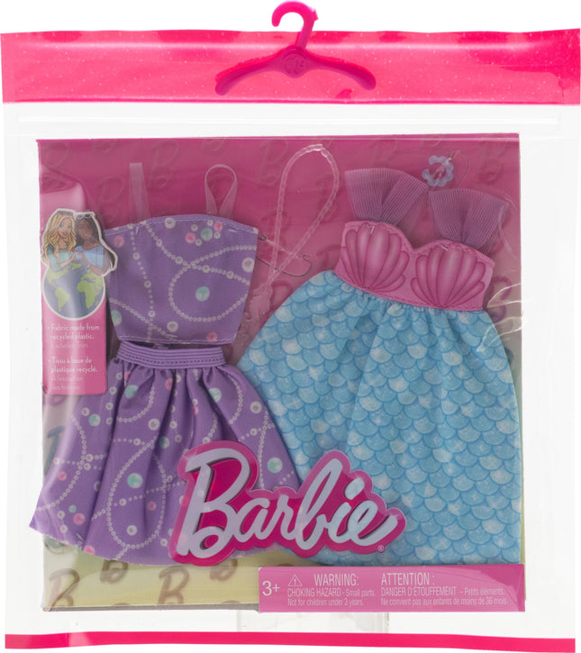 Barbie Fashions Clothing Set, 2 Outfits for Fashion Doll Include Mermaid-Themed Dress, Top & Skirt & 2 Accessories