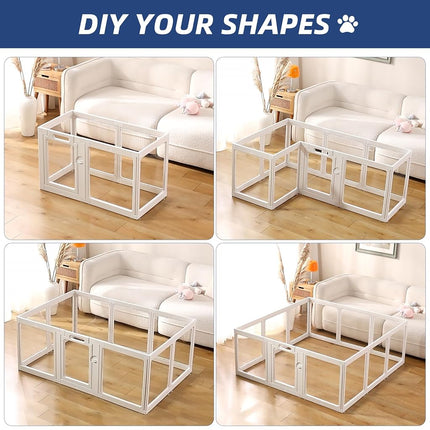 ClimbHope Clear Acrylic Dog Playpen Indoor Pet Pen, 24" H, White, 10 Panels