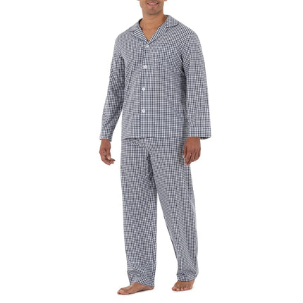 Fruit of the Loom Men's Long Sleeve Broadcloth Pajama Set, Navy/White Check, Medium