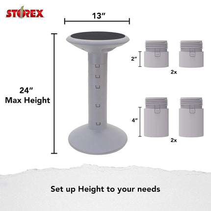 Storex Active Tilt Stool – Ergonomic Seating for Flexible Office Space and Standing Desks, Adjustable 12-24 Inch Height, Gray (00322A01C)
