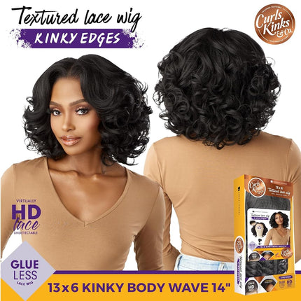 CKCO Kinky Edge Body Wave 14 Inch Lace Wigs - Sensationnel 13x6 Lace Wigs - Glueless Synthetic Wig - DarkBrown