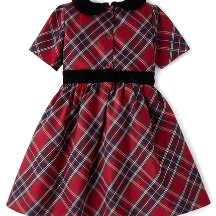 Gymboree Girls' and Toddler Short Sleeve Dressy Special Occasion Dresses, Salsa Plaid, 12-18 Months